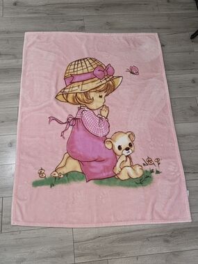 Vintage Osaka Korean Mink Baby Blanket Thick Plush Pink Precious Moments Style
